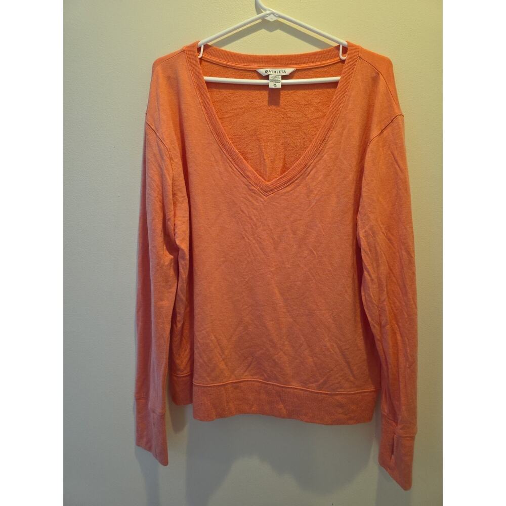 Athleta V-Neck Lightweight Soft Peach Sweatshirt Long Sleeve W/thumb Holes XL